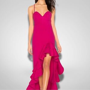 NWT NBD Toryanne Pink Asymmetrical Ruffle Dress